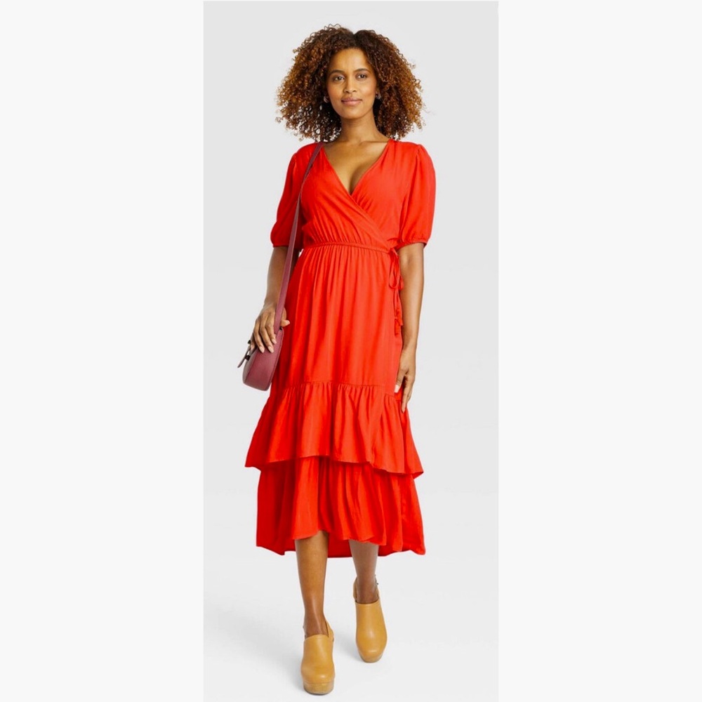 Knox Rose wrap tiered midi dress size medium - Picture 2 of 12